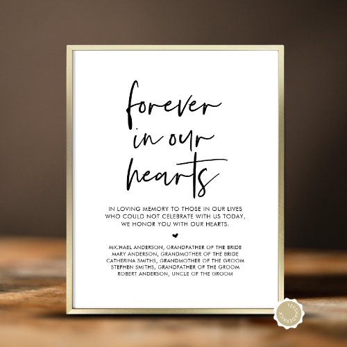 Forever In Our Hearts Wedding Memorial Table Poster