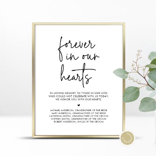 Forever In Our Hearts Wedding Memorial Table Poster