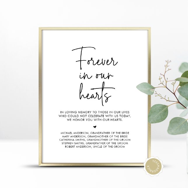 Forever In Our Hearts, Wedding Memorial Table Poster (Forever In Our Hearts, Wedding Memorial Table Sign, In Loving Memory, Digital Download, Printed)