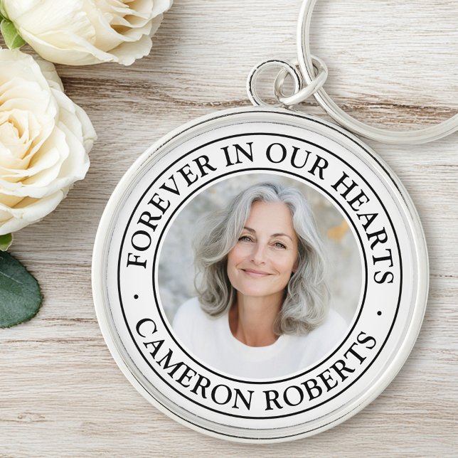 Forever in our hearts white border photo memorial keychain (Forever in our hearts white border photo memorial keychain)