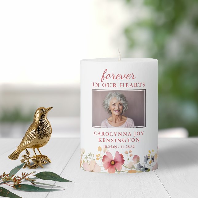 Forever in our Hearts Wildflowers Memorial Tribute Pillar Candle (Forever in our Hearts Wildflowers Memorial Tribute Pillar Candle)