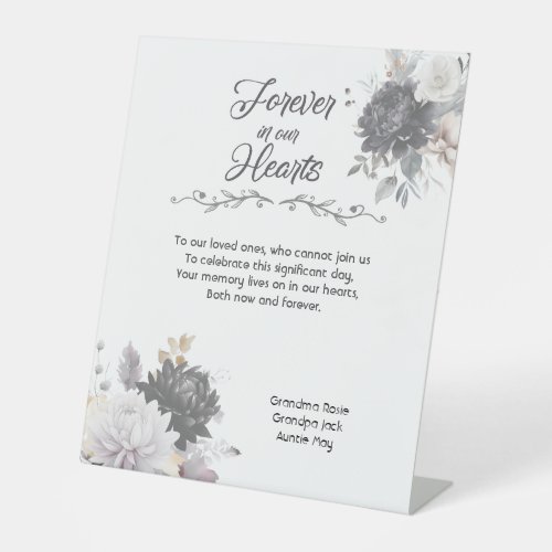 Forever In Our Hearts With Names Memorial Wedding  Pedestal Sign