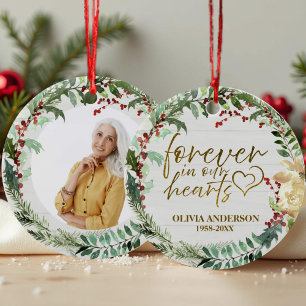 Forever in our Hearts   Wreaths Photo Memorial  Ceramic Ornament