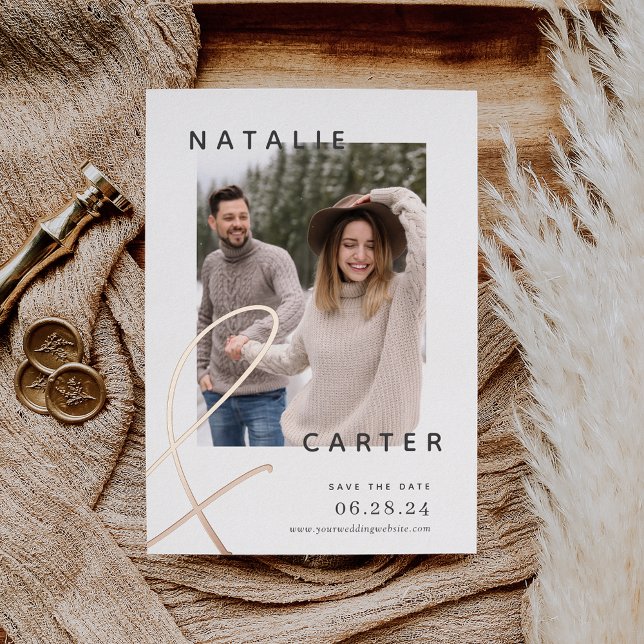 Forever Joined | Modern Photo Save The Date Foil Invitation (Creator Uploaded)