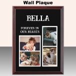 Forever keepsake animal pet lover 4 photo black award plaque<br><div class="desc">Keepsake for an animal,  pet lover.
Forever in our hearts.
Add 4 photos.
Black and white.
Sample cat photos for you to replace.</div>
