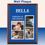 Forever keepsake animal pet lover 4 photo blue award plaque<br><div class="desc">Keepsake for an animal,  pet lover.
Forever in our hearts.
Add 4 photos.
Blue and white.
Sample cat photos for you to replace.</div>