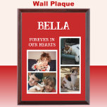 Forever keepsake animal pet lover 4 photo red award plaque<br><div class="desc">Keepsake for an animal,  pet lover.
Forever in our hearts.
Add 4 photos.
Red and white.
Sample cat photos for you to replace.</div>
