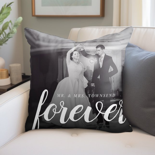 Forever Keepsake Mr. and Mrs. Wedding Photo Throw Pillow (Creator Uploaded)