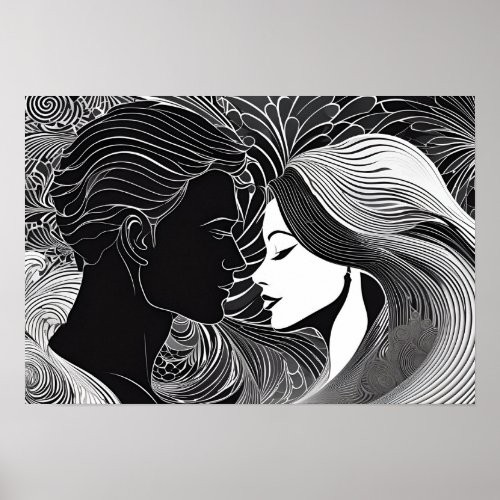 Forever Kiss Black  White Romance Poster