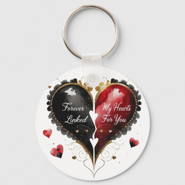 Forever Linked , My Heart Beats For You Keychain (Front)