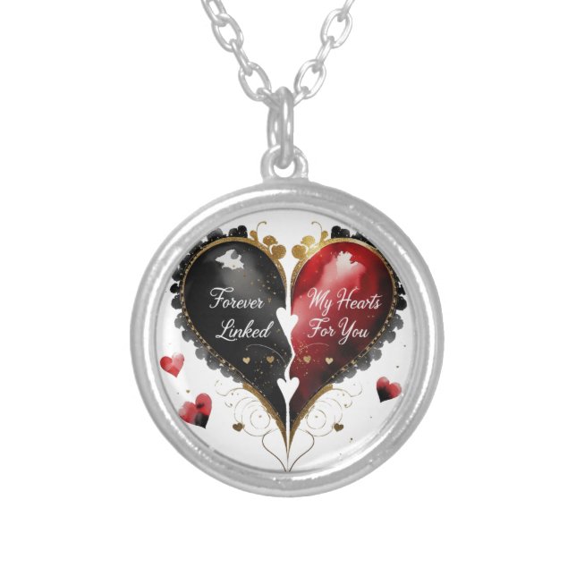 Forever Linked , My Heart Beats For You Trucker Ha Silver Plated Necklace (Front)