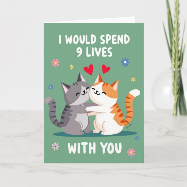 Forever Love 9 Lives Cat Card (Front)