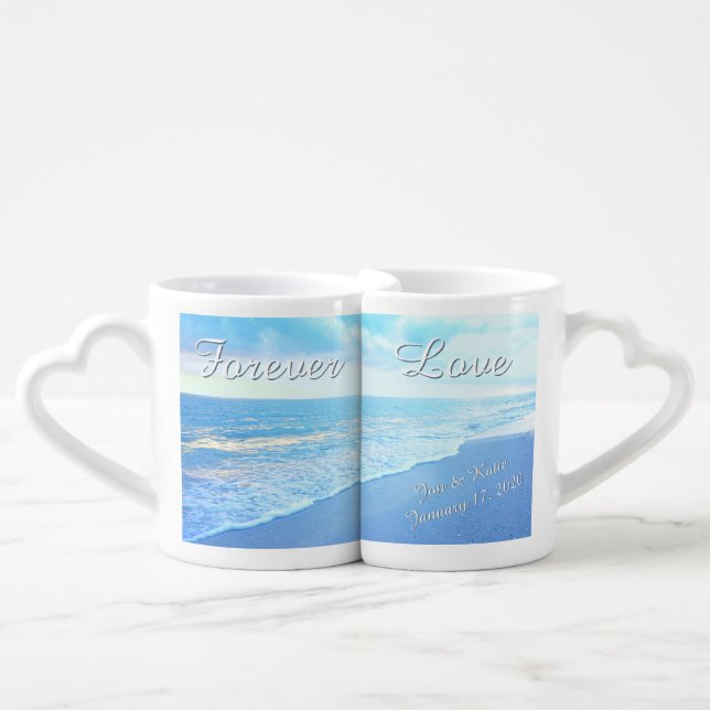Forever Love Beach Wedding Mugs for Bride, Groom (Front Nesting)