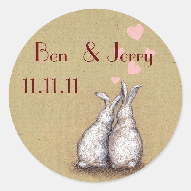 Forever Love Bunnies Custom Save The Date Sticker (Front)
