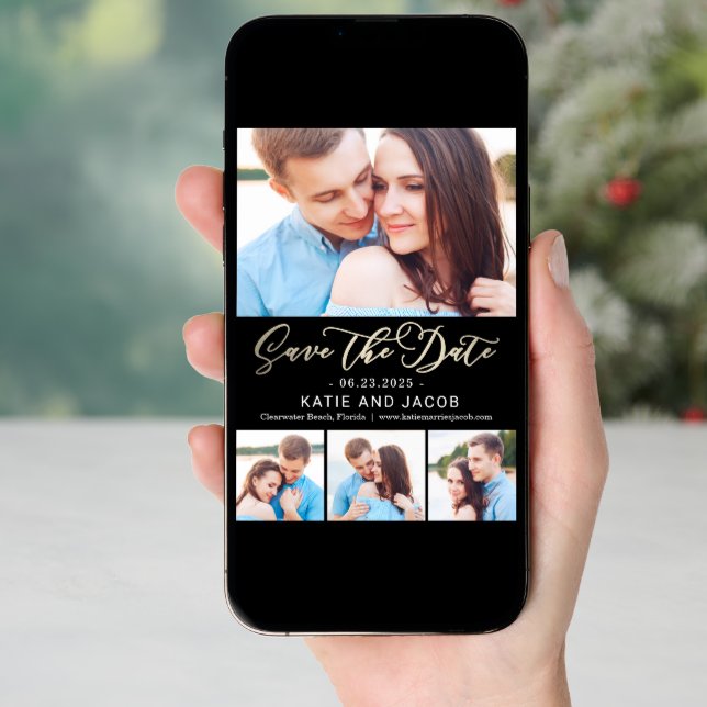 Forever Love Collage Wedding Save The Date Card (Front Digital)
