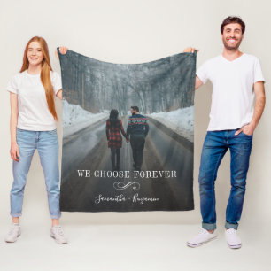 Forever Love Couple Photo Script Fleece Blanket