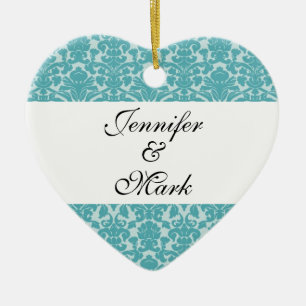 Forever love custom robin blue damask heart shape ceramic ornament