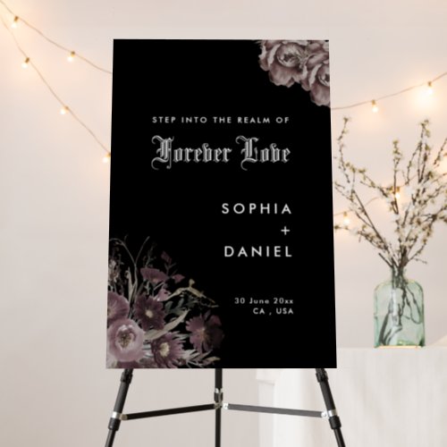 Forever Love Floral Purple Gothic Wedding Welcome Foam Board