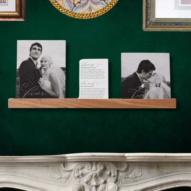 Forever Love His Hers Wedding Vows Photo Keepsake Picture Ledge (Forever love picture ledge with wedding photos and his/hers wedding vows)