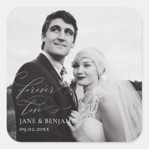 Forever Love Photo Wedding Favor Square Sticker