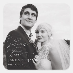Forever Love Photo Wedding Favor Square Sticker