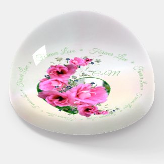 Forever Love Pink Floral Heart Custom Paperweight