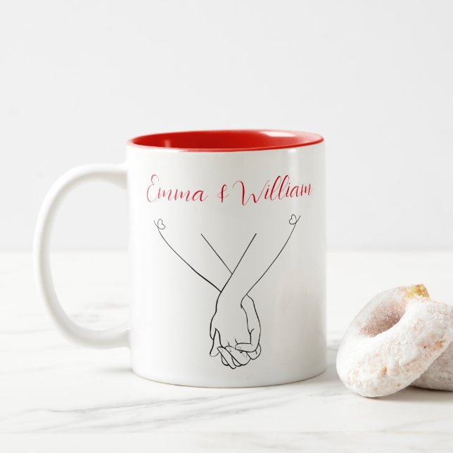 Forever Love Quote Couple Holding Hands Coffee Mug (With Donut)