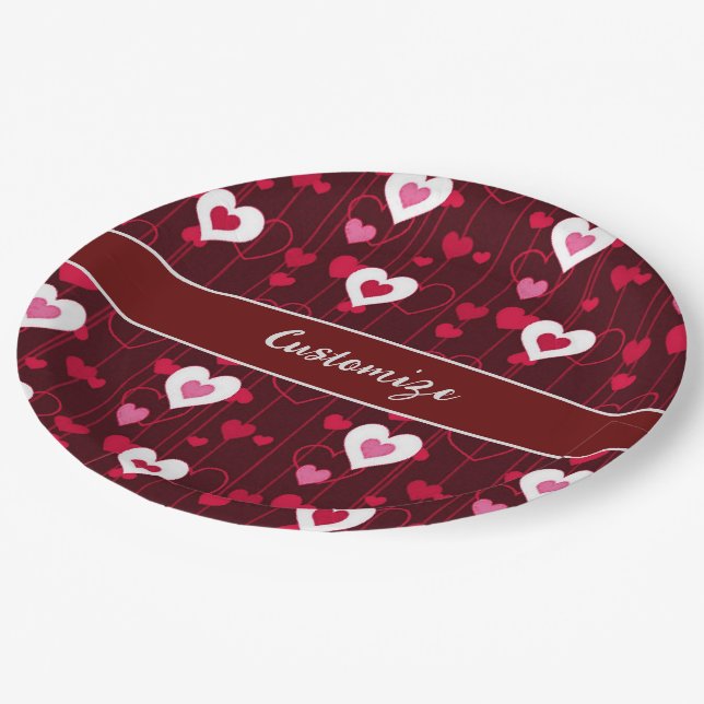 Forever Love Red Hearts Paper Plates (Angled)