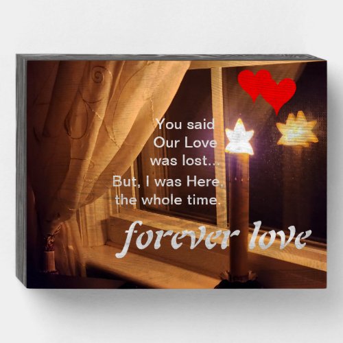 Forever Love Red Hearts Star Candle Wooden Box Sign