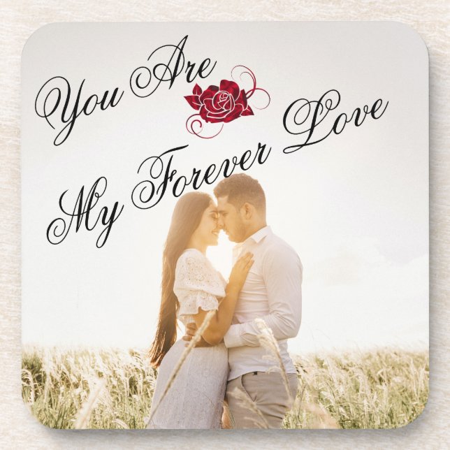 Forever Love Red Rose Elegant Photo Hard Plastic  Beverage Coaster (Front)