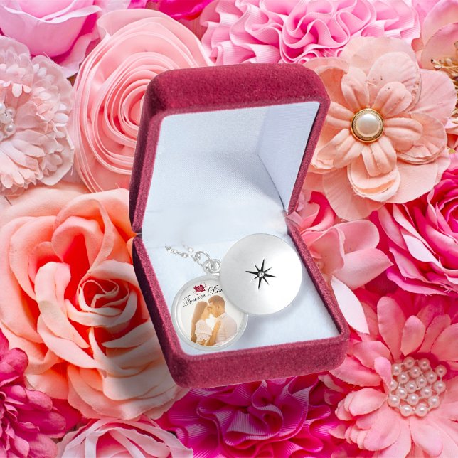 Forever Love Red Rose Silver Encased Custom Photo Locket Necklace (Creator Uploaded)