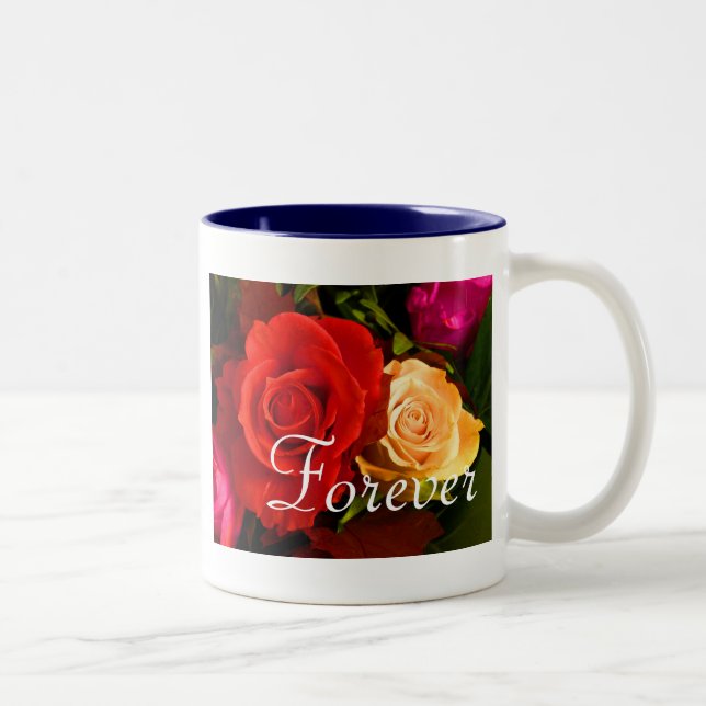 Forever Love Red Yellow Rose Two-Tone Coffee Mug (Right)