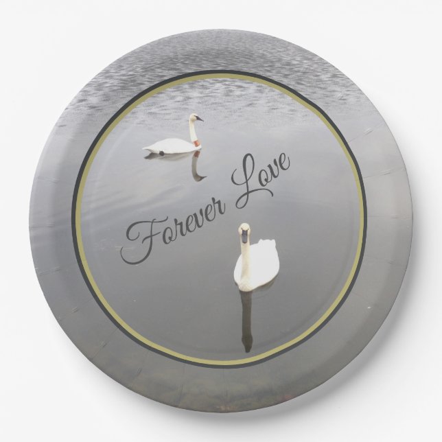 Forever Love Swans Paper Plates (Front)