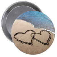 Forever Love Two Hearts In Sand Beach Button Pin
