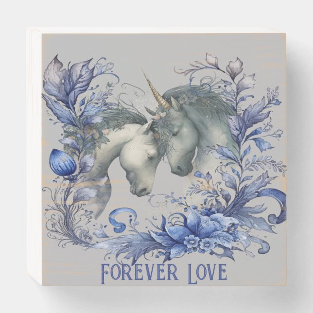 "Forever Love" Unicorns Wooden Box Sign (Front Horizontal)