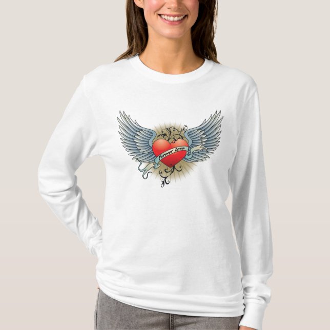 Forever Love Winged Heart Tattoo LS T-Shirt (Front)