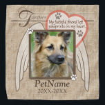 Forever Loved Angel Wings Pet Sympathy Custom Bandana<br><div class="desc">My faithful friend left paw prints on my heart. Pet poem that goes for dogs, cats, or any pets with paws. Pay tribute to a loved pet with these personalized memorial gifts keepsakes or offer your condolences with personalized sympathy gifts from Healing Tears to honor a special pet in your...</div>