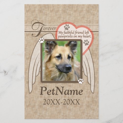 Forever Loved Angel Wings Pet Sympathy Custom Stationery