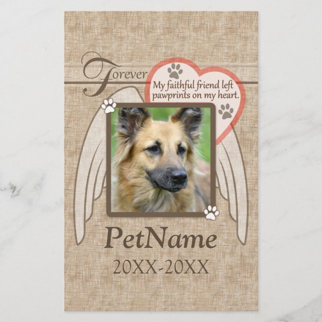 Forever Loved Angel Wings Pet Sympathy Custom Stationery (Front)