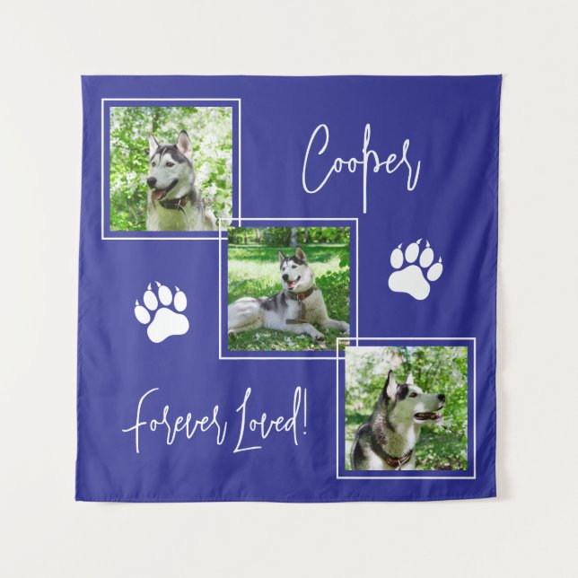 Forever Loved Blue Dog Memorial Photo Collage Tapestry (Front)