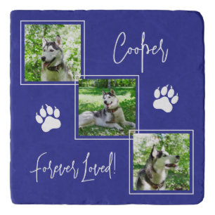 Forever Loved Blue Dog Memorial Photo Collage Trivet