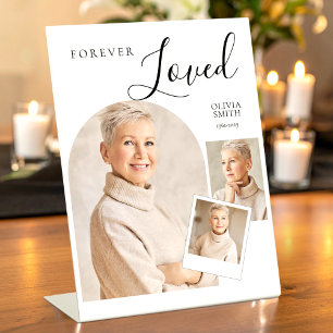 Forever Loved Funeral Minimalist Photo Collage Pedestal Sign