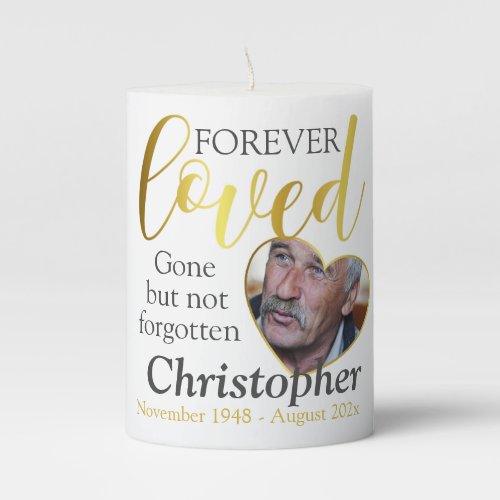 Forever Loved Heart Photo Memorial Remembrance  Pillar Candle