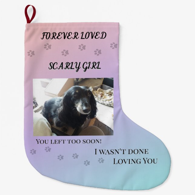 Forever Loved Holiday Pawprints Tribute Large Christmas Stocking (Front)