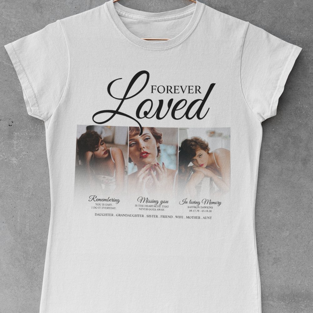 Discover Forever Loved Memorial 3 Photo Memorial Personalized T-Shirt