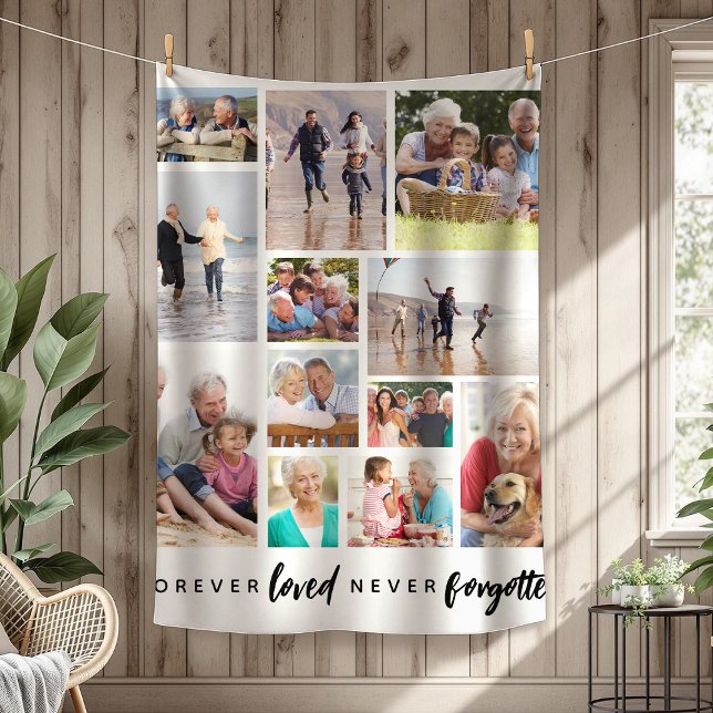 Forever Loved Never Forgotten 12 Photo Memorial Fleece Blanket (Creator Uploaded)