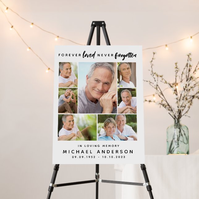 Forever Loved Never Forgotten 7 Photo Memorial  Foam Board (In Situ (Stand))