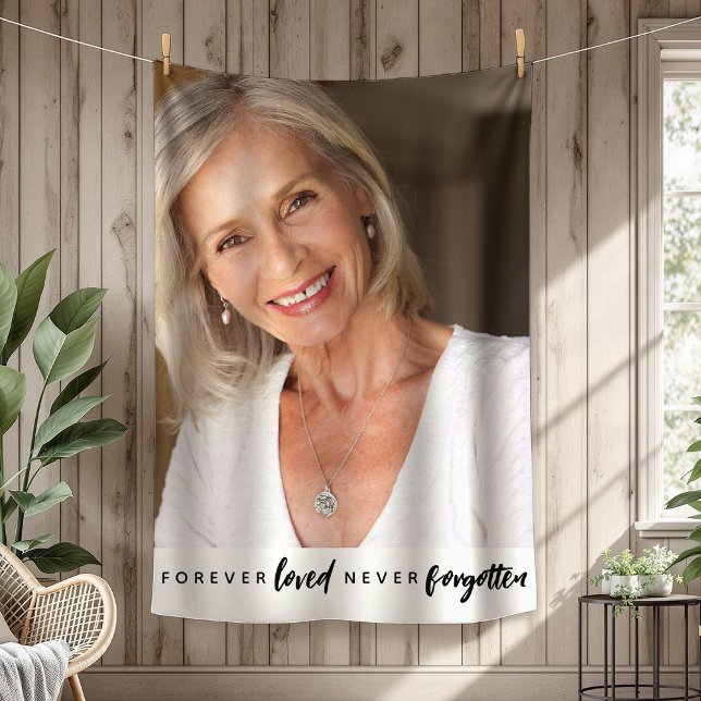 Forever Loved Never Forgotten Photo Memorial Fleece Blanket (Creator Uploaded)