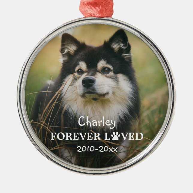 Forever Loved Paw Print Pet Photo Metal Ornament (Front)