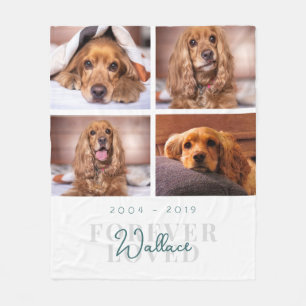 Forever Loved Pet Dog Memorial Photo Collage White Fleece Blanket